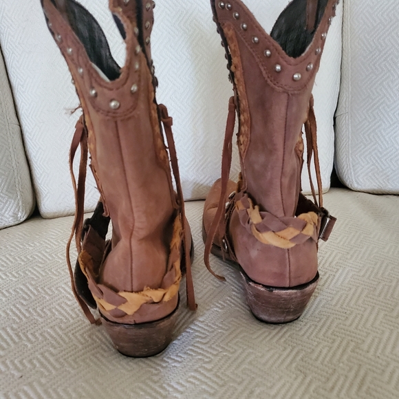 Fringed Short Cowboy Boots (Brown Nubuck Leather) Women's size 7.5. - Picture 3 of 4